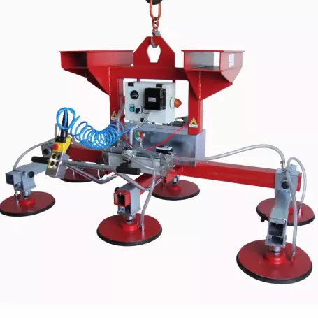 Palonnier à ventouses téléscopique avec foureaux pour fourches de chariot élévateur