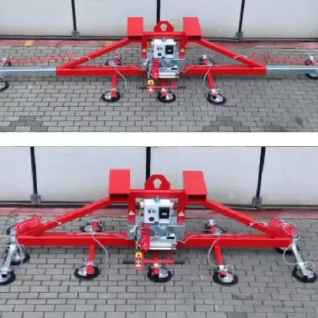 Palonnier à ventouses téléscopique avec foureaux pour fourches de chariot élévateur
