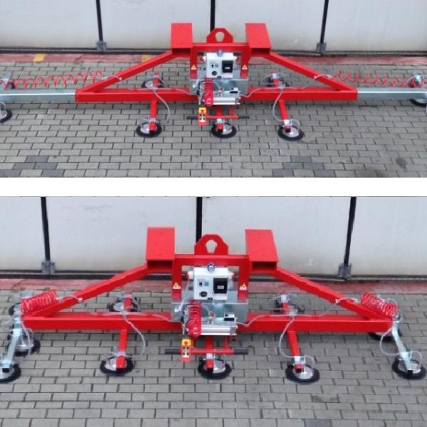 Palonnier à ventouses téléscopique avec foureaux pour fourches de chariot élévateur